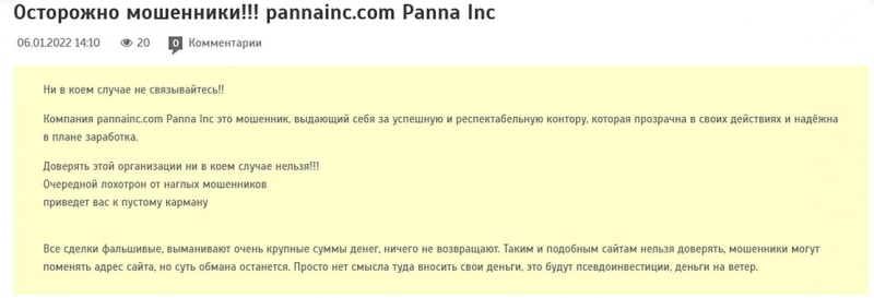 Обзор проекта Panna Inc и отзывы о его деятельности. Есть ли опасность?