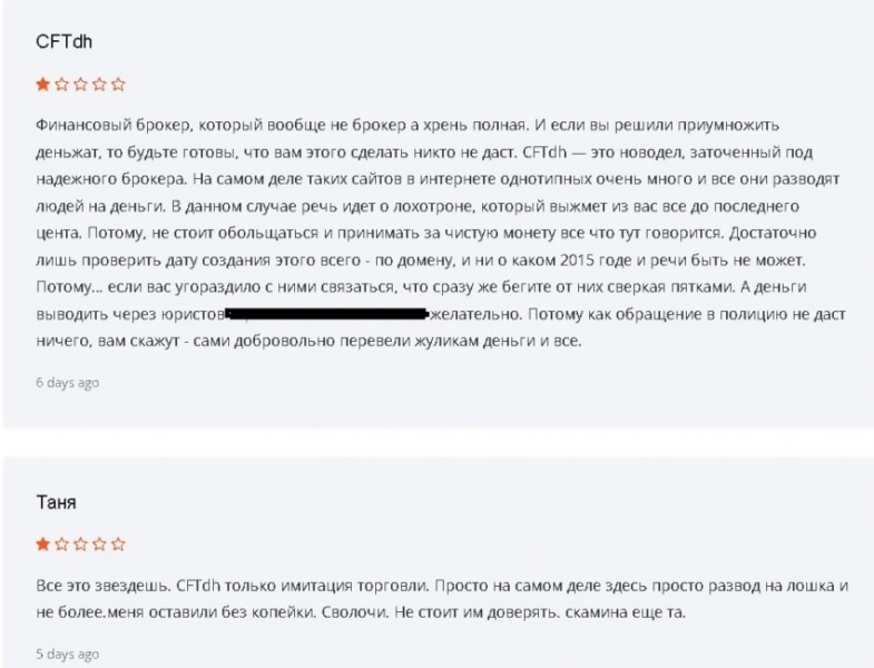 Обзор брокера CFTdh, отзывы реальных трейдеров. Как вернуть вложенные деньги?