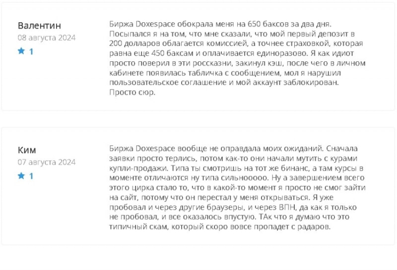Отзывы о криптобирже Doxespace, обзор мошеннического сервиса. Как вернуть вложенные деньги?