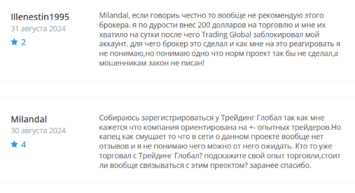 Trading Global (cabinet.tradeplatform.finance) лжеброкер! Отзыв Telltrue