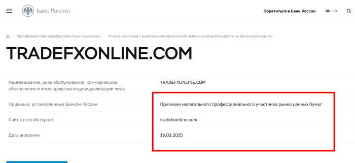 TRADEFXONLINE.COM (tradefxonline.com) лжеброкер! Отзыв Telltrue